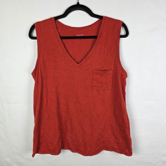 Garnet Hill Tops - Garnet Hill Weekender Orange V Neck Sleeveless Pocket Tank Top Women's Size L
